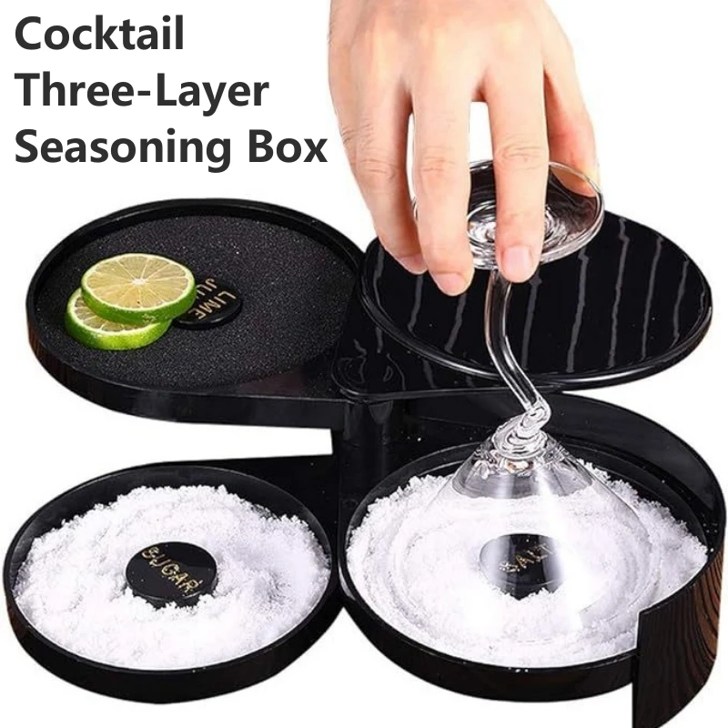 3 Tier Hand Washable Seasoning Box Cocktail Bartender Tool Margarita Salt Sugar Rimmer for Glass for Cocktails Bar Tools