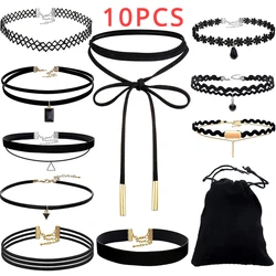 10pcs Black Velvet Choker Necklaces with Storage Bag for Women Girls,  Gothic Tattoo,  Stretchy Lace Choker Pack 90s Accessories