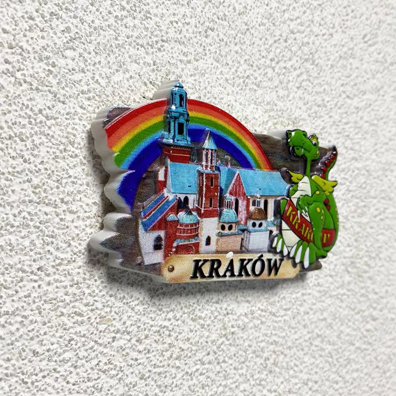 Krakow Travel souvenirs Home Improvement Items Collection Crafts Gifts Rainbow, town, dinosaurs 3D stereo fridge magnets