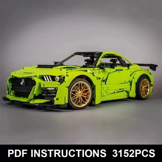 New MOC-165802 Green GT500 Super Sprots Car 1:8 Model Building