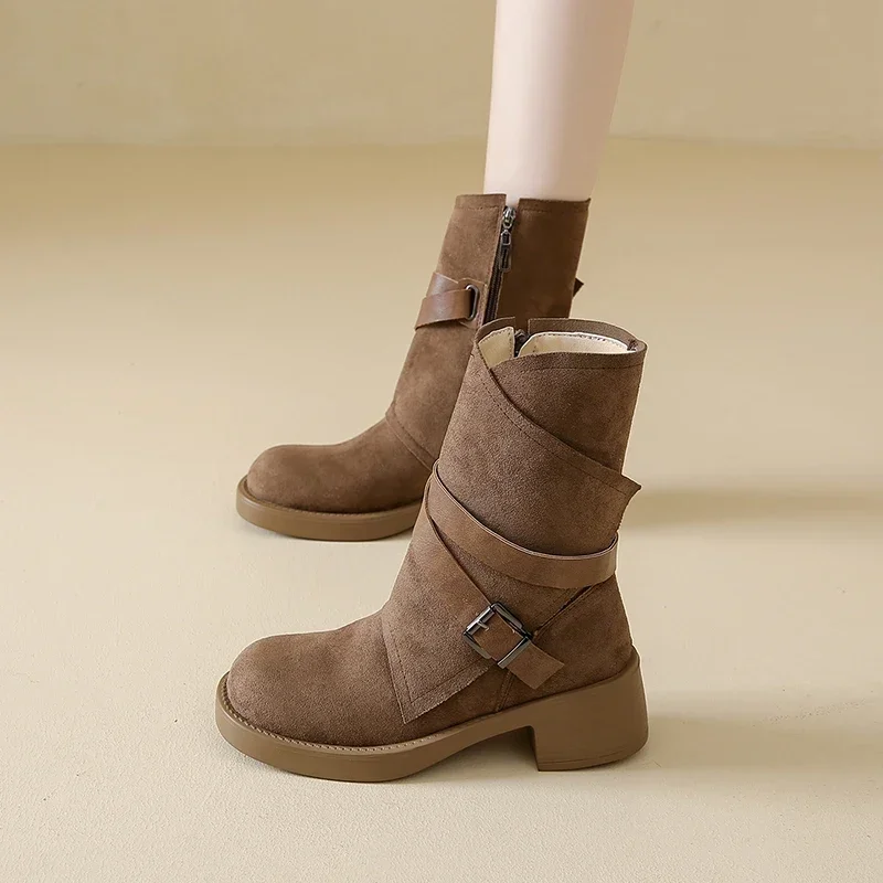 Daily Basic Short Ankle Boots Women Matte Leather Square Toe Boots Simple Flat Versatile Casual Footwear