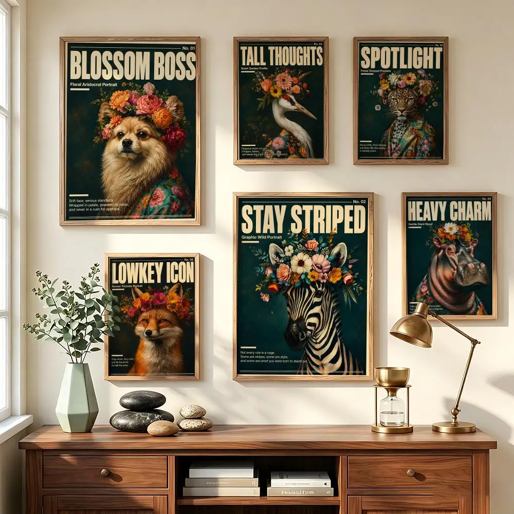 Vintage-Poster mit Blumen- und Tiermotiven, Kalligrafie auf Leinwand, für Schlafzimmer, Wohnzimmer, Zuhause, Bar, Flur, Innenwanddekoration