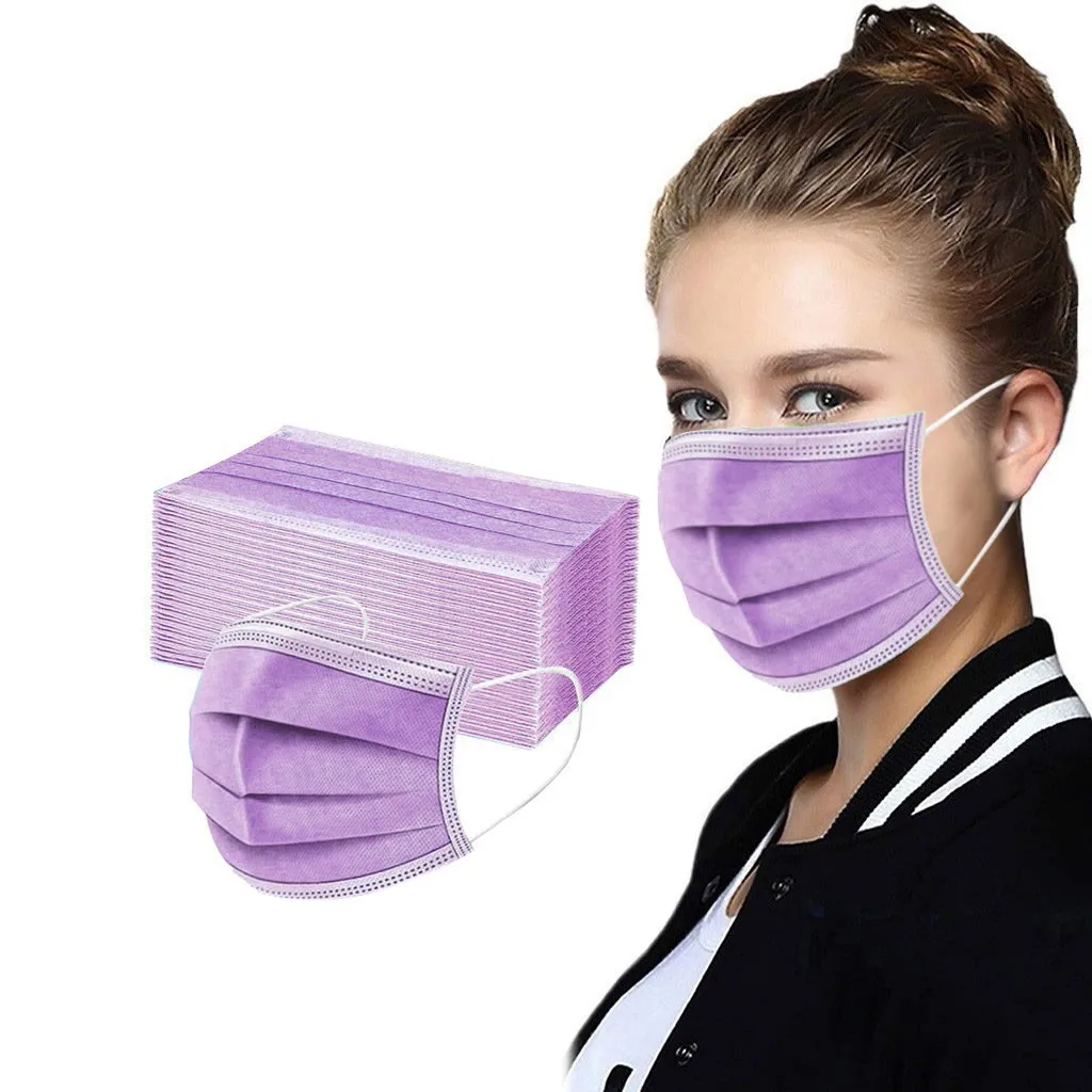 50PCS Women Man Solid Mask Disposable Face Mask 3Ply Ear Loop Anti-PM2.5 Mask