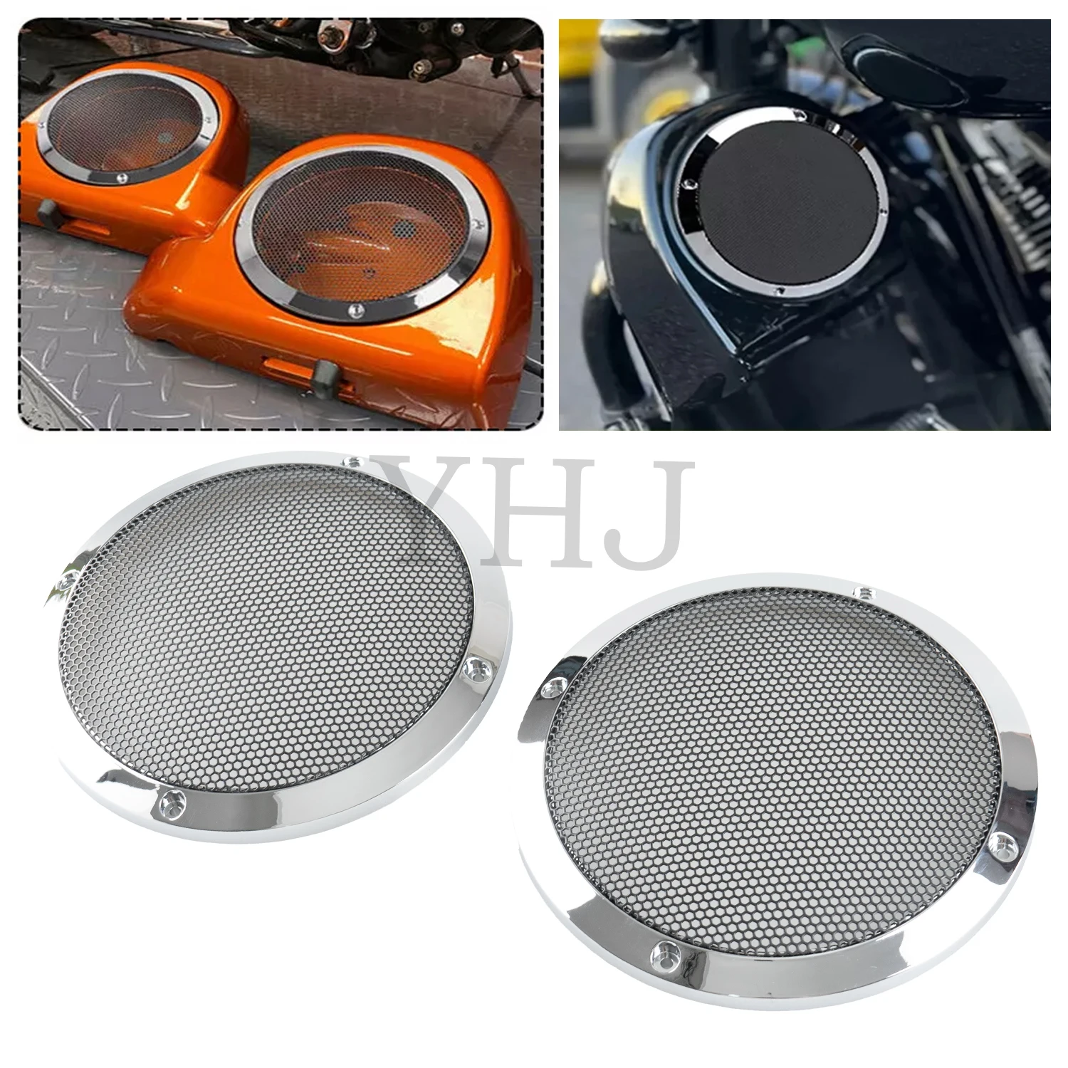 

Chrome 6.5" Saddlebag Lid Speaker Grill Cover For Harley Motorcycle Touring Road King Electra Street Glide 1983-2023