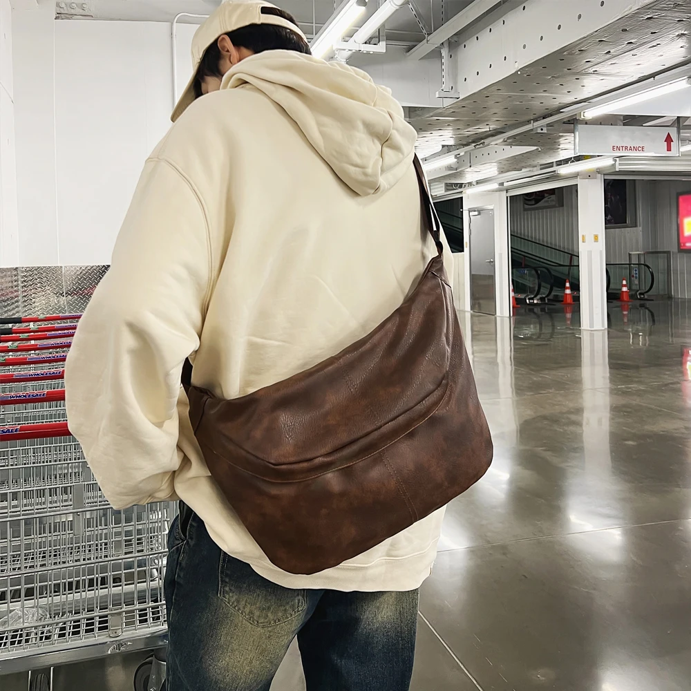 

Винтажная сумка-хобо из искусственной кожи с эффектом потертости, вместительная мягкая сумка через плечо для ежедневных поездок и повседневных прогулок