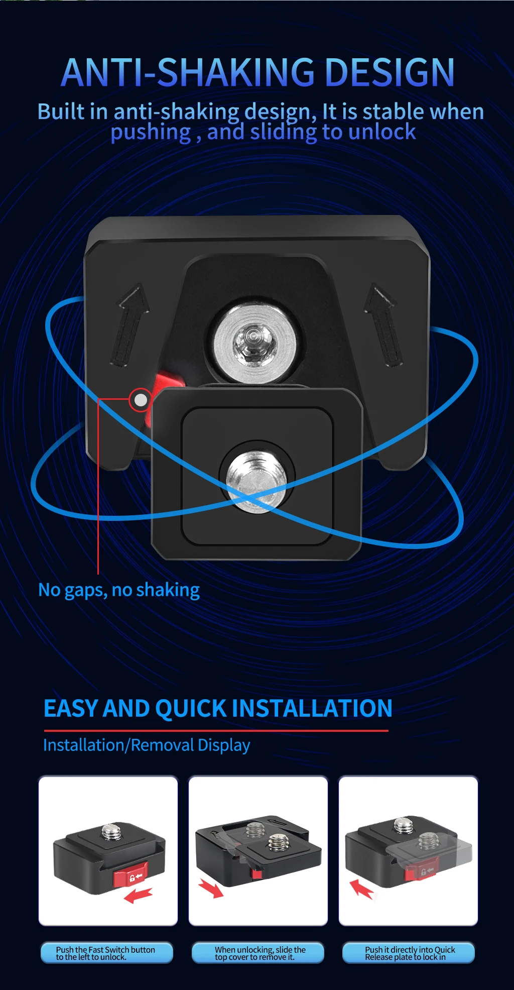 Schnellwechselplatte V-Mount Fast Switch Installationssystem für Gopro Insta360 OSMO 360 Action 5pro DSLR-Kamera Stativ Slide Mount – Detail 2
