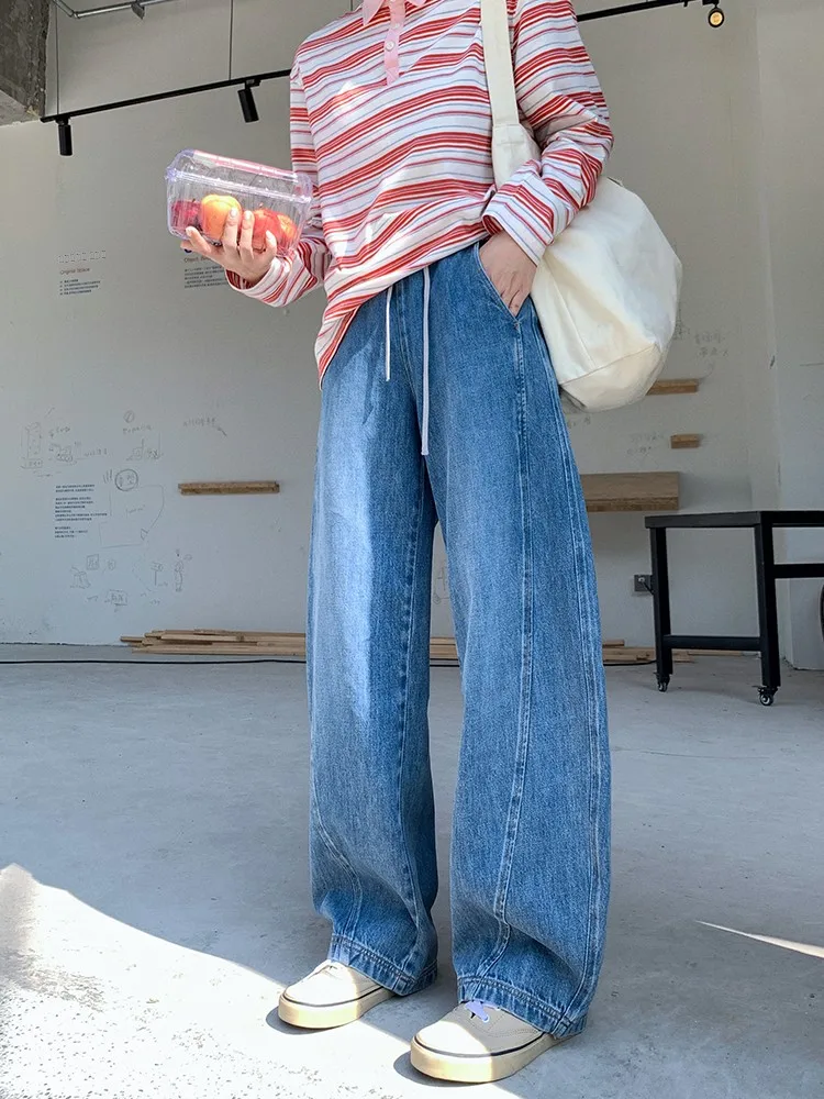 

Женские хлопковые джинсы свободного кроя Liberlin Sisy с завязками на талии, удлиненные, повседневные, с эффектом похудения, на резинке, полной длины