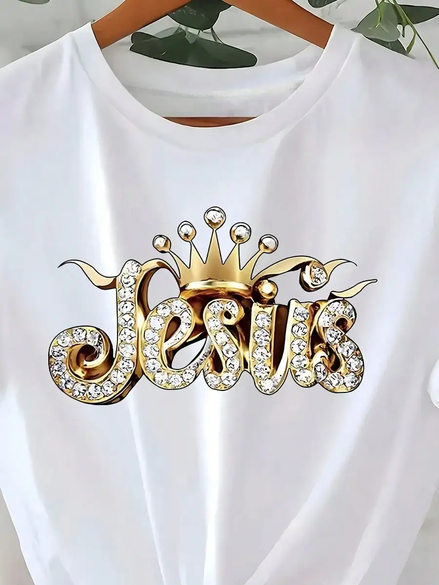 1-Piece Set--Women's Gold Crown T-Shirt, A Stylish Christian Top Wear. Perfect As A Birthday Gift, For Faith Inspiration, Or
