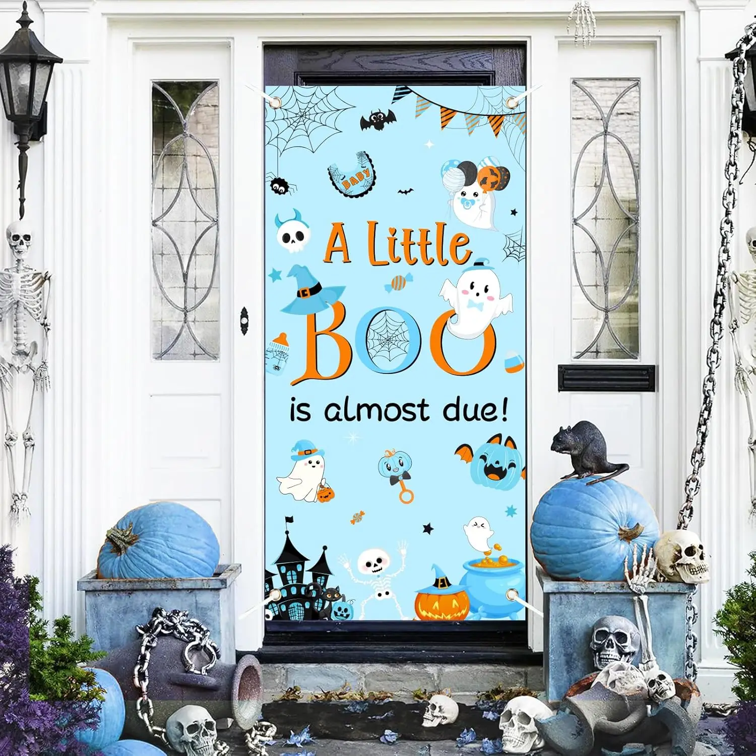 

Sursurprise A Little Boo Is Almost Due Decorations Blue Orange Sign Banner Porch Sign for Halloween Baby Shower Party Decoration