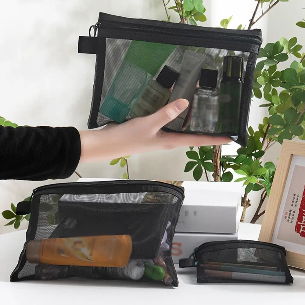 Borsa per cosmetici trasparente in rete portatile Custodia per trucco Articoli da toeletta da viaggio Crea organizer con cerniera Custodia da donna Lavaggio bellezza T9A4