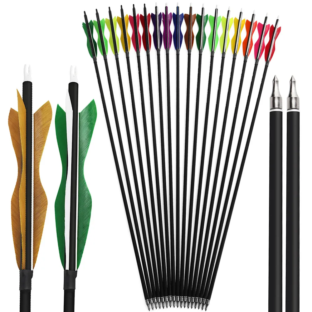 

31.5'' Carbon Arrows ID6.2mm SP500 Archery Arrows with Turkey Feathers Outdoor Hunting Shooting Archery Target Practice 6/12pcs
