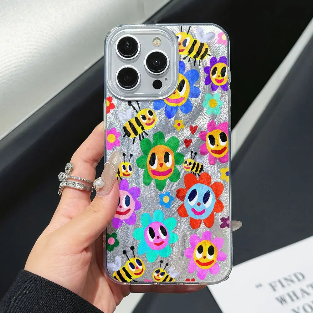 Bee Text Doodle Phone Case for Samsung Galaxy A73 A72 A55 A54 A53 A52 A34 A33 A32 A31 A23 A14 A13 4G 5G Feather Texture Cover