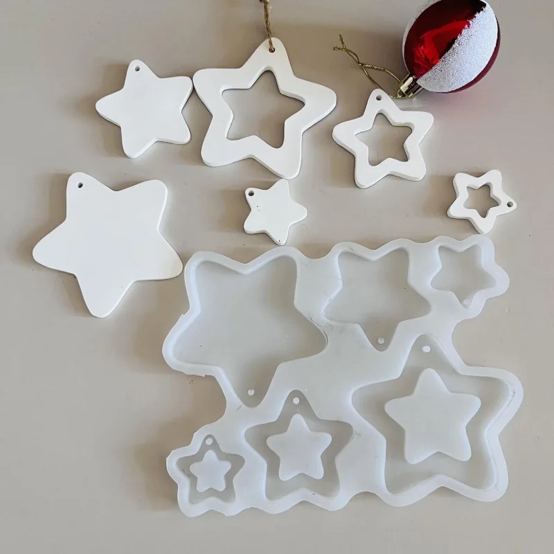 Aushöhlen Sterne Gips Gips Silikon Formen Weihnachten Sechs Sterne Dekoration Hängen Ornament Zement Form Handwerk Geschenk Harz Form