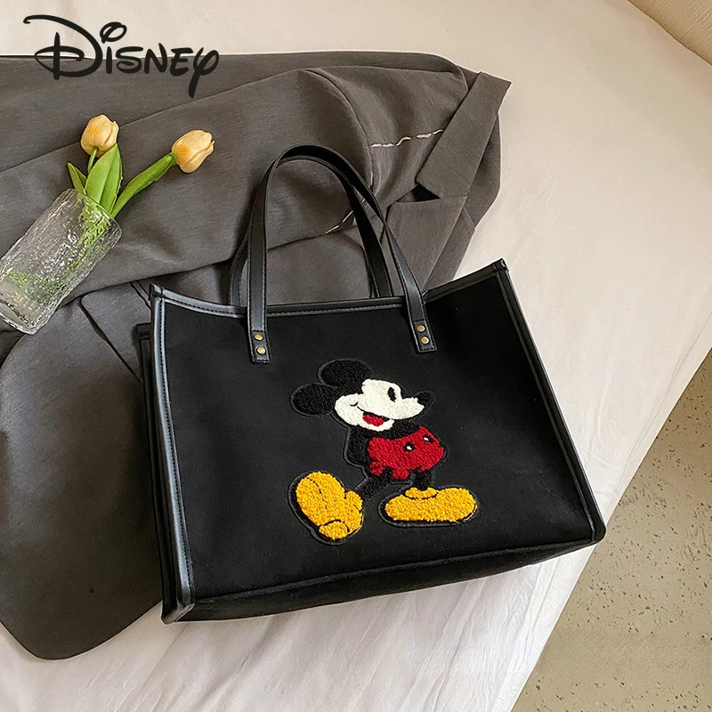 Disney-Sac à main en velours côtelé de dessin animé pour femme, sac à provisions à la mode, grande capacité, haute qualité, nouveau, 2024