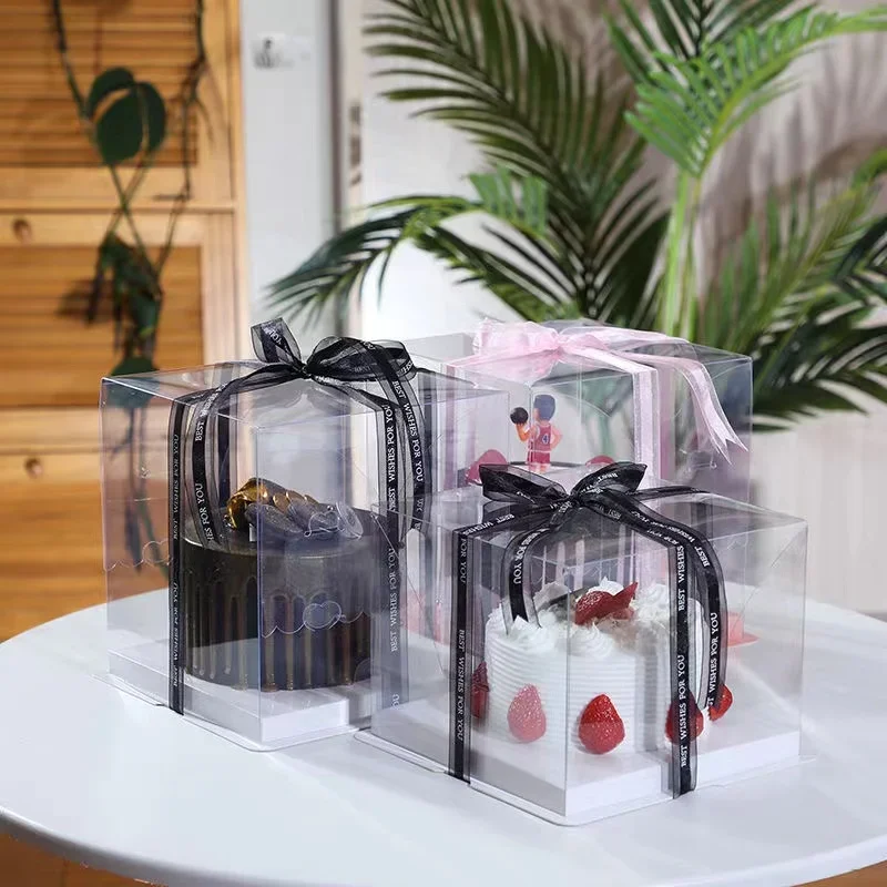 4/6/8/10 Inch Square Transparent Cake Box Birthday Surprise Gift Baking Packaging Box Clear Toy Cake Box Wedding Party Supplies