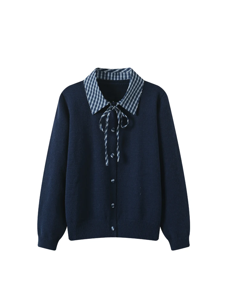 plus Size Knitted Long Sve Sweater Women's Autumn Sle College Wind Color Blo Slimming Fake Two-Piece Top for plus Size