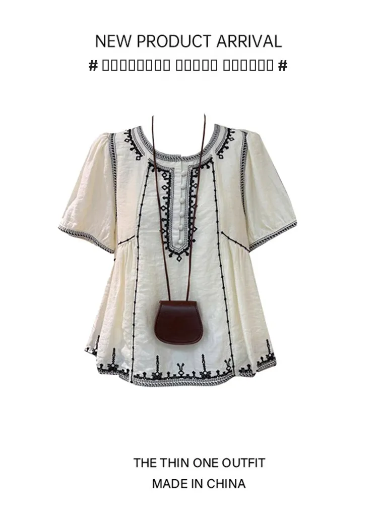 

Свободная женская блузка irt ort Sve round Ne Color Blo Vintage Sle, летний топ на пуговицах, повседневная женская блузка Faion