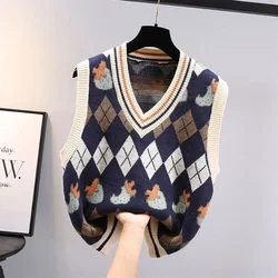 V-Neck Knit Vests for Women Short Waistcoat Kawaii Cute Cropped Classic Winter 2025 Fashion Korean Style Clothing Lady Sweaters