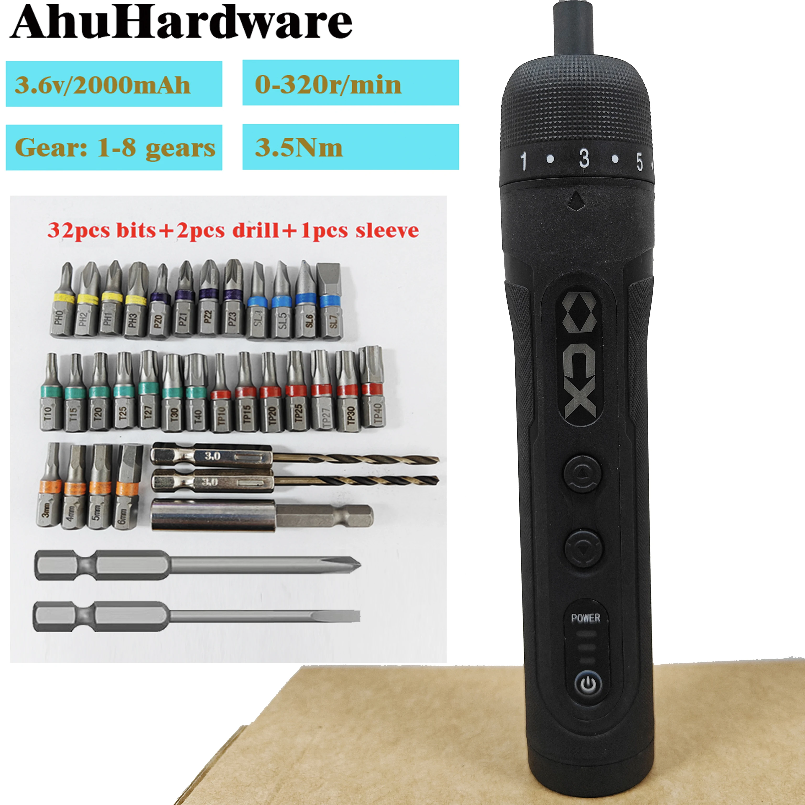 

8-Speed Torque Cordless Electric Screwdriver Rechargeable 2000mAh Mini Drill 3.6V Power Tools Set Household Maintenance Repair