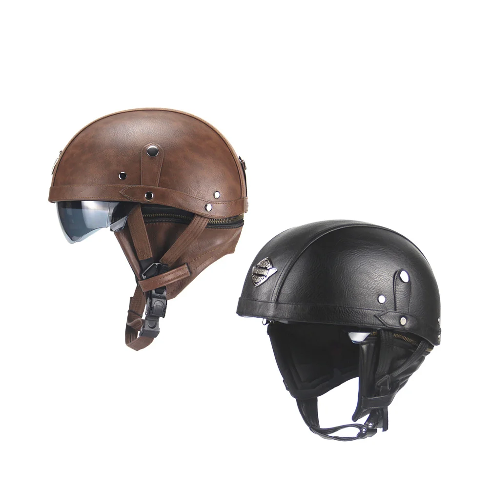 

1Pcs Vintage Half PU Classic Retro Motorcycle Outdoor Riding Safety Black Comfortable Breathable