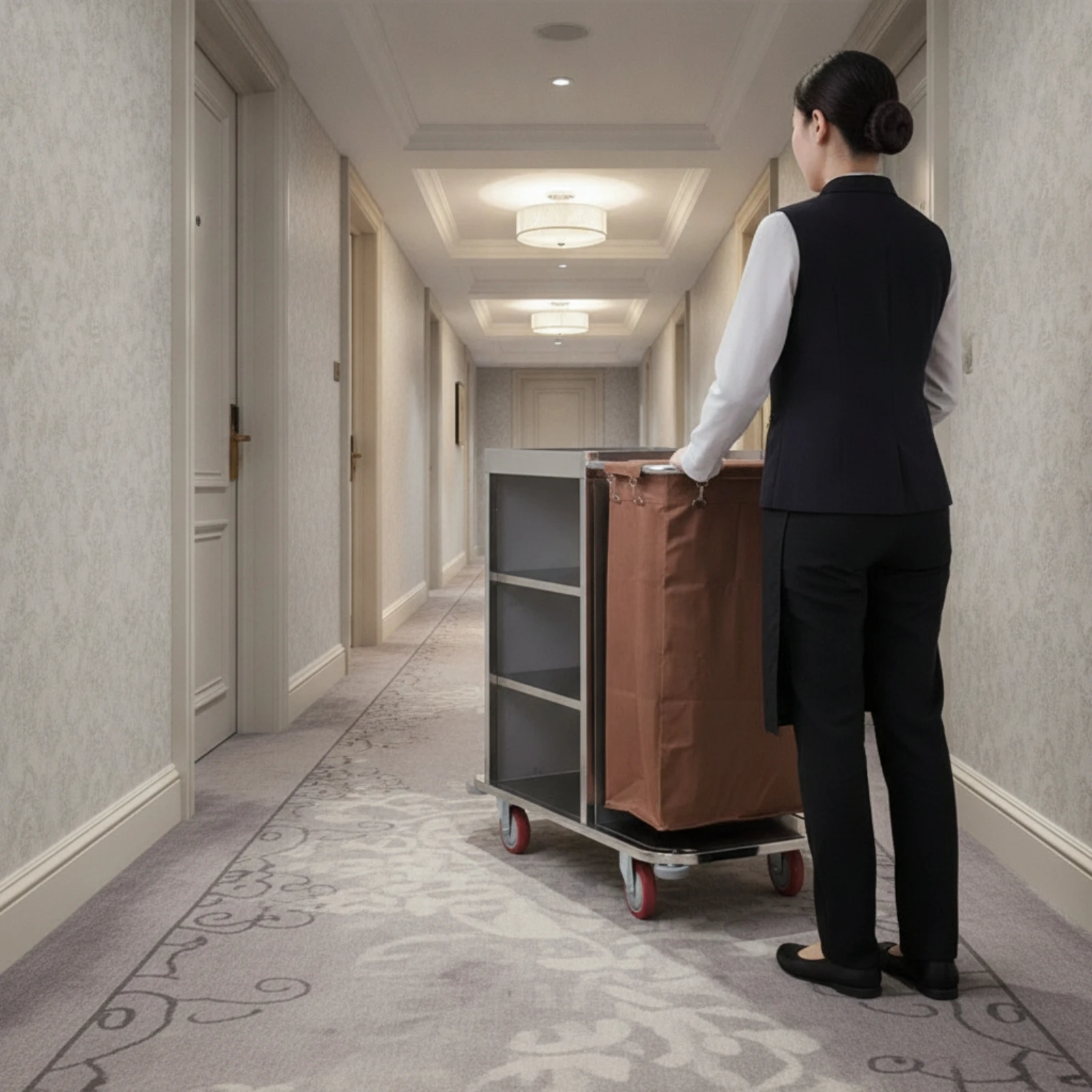 Hotel Cleaning Cart Commercial Utility Cart with Bag Laundry Trolley with Bag Large Capacity Sturdy for Housekeepers, Hotels