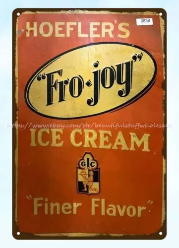 dorm home kitchen wall art Hoefler's Fro-Joy Ice Cream metal tin sign