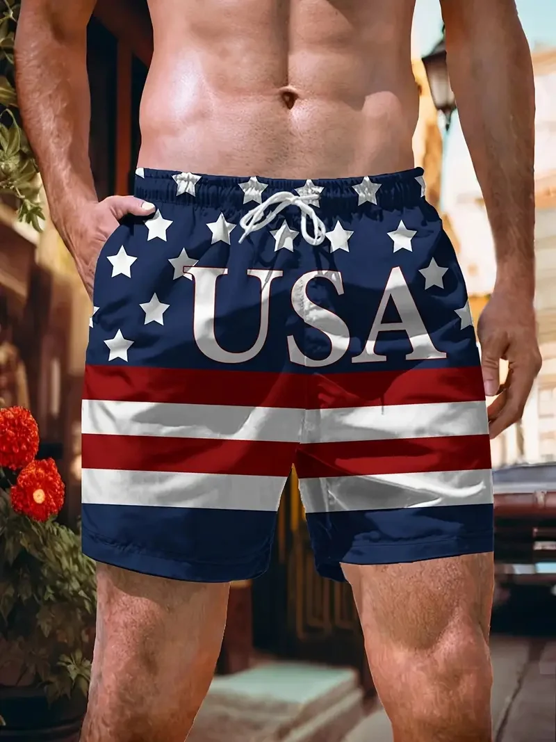 미국 국기 그래픽 남성 보드 반바지, 3D 인쇄 짧은 바지, 캐주얼 하와이 수영 해변 트렁크, MAGA 여름 남성 어린이 의류