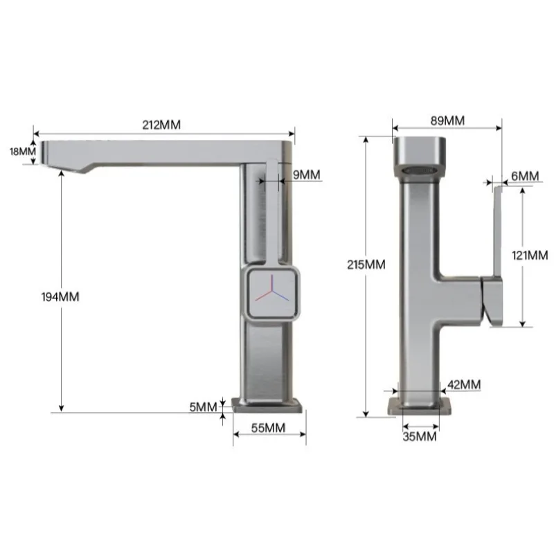 

Бытовой пистолет, серый вращающийся настольный смеситель для раковины для горячей и холодной воды, роскошный светильник двойного назначения для ванной комнаты