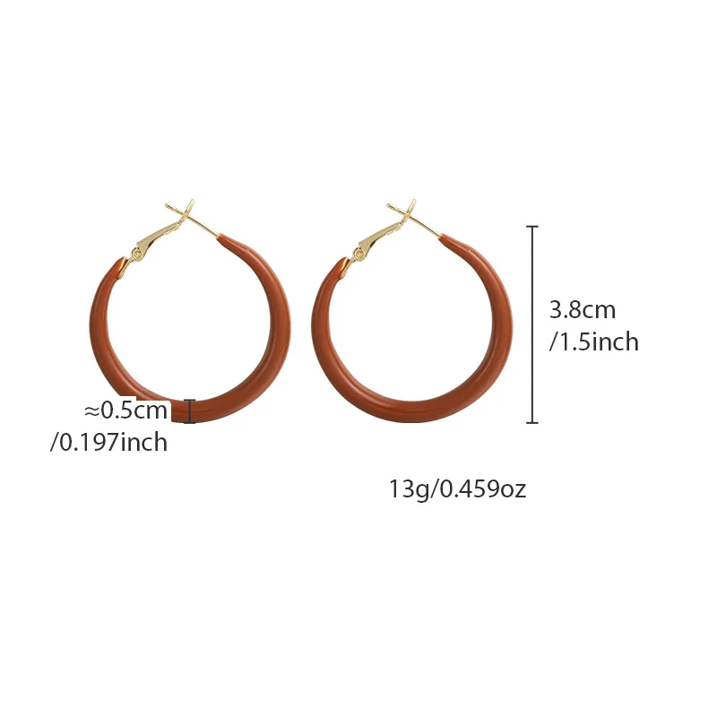 Vintage Hong Kong Style Autumn Winter Caramel Brown Drop Oil Hoop Earrings Women Fashion Large Circle Earrings