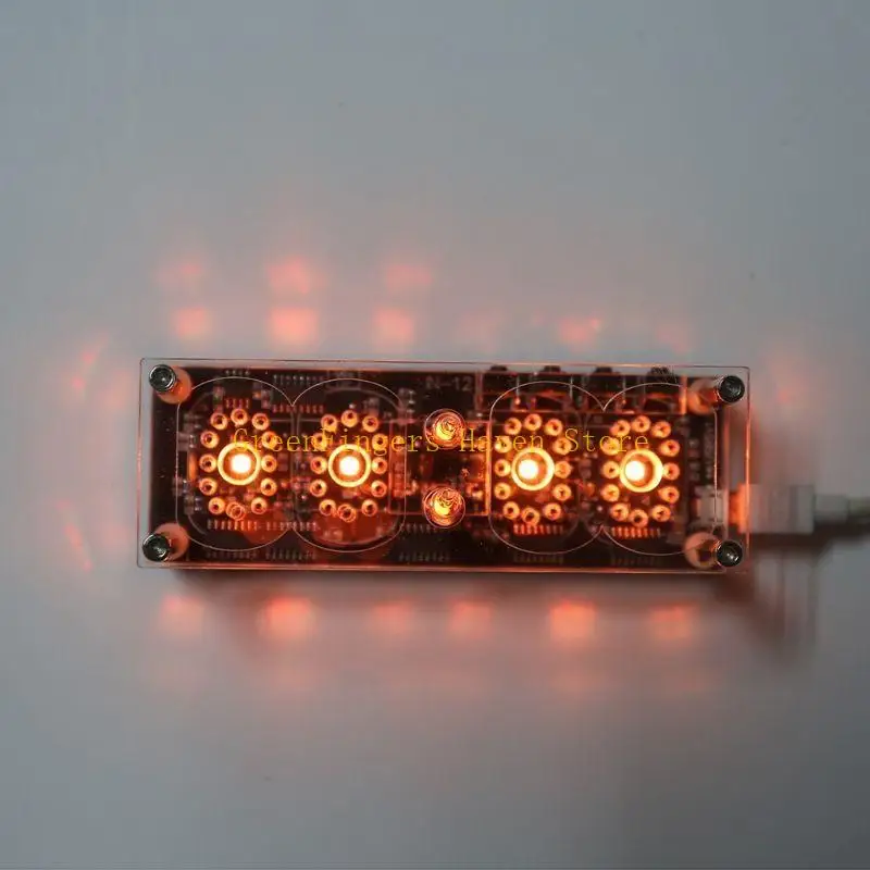 F68D IN-12 Glow Tube Clock 4-bit Integrated IN12 Glow Tube Clock with Multicolor RGB LED Clock Boy Friend Gift