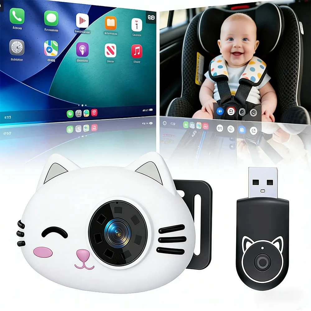 Adaptador Inalámbrico CarPlay Cabin Care, Monitor para Bebés con Visión Nocturna HD 1080P y 150° de Visión °   Visión de Gran Angular en Tiempo Real del Asiento Trasero para Automóviles