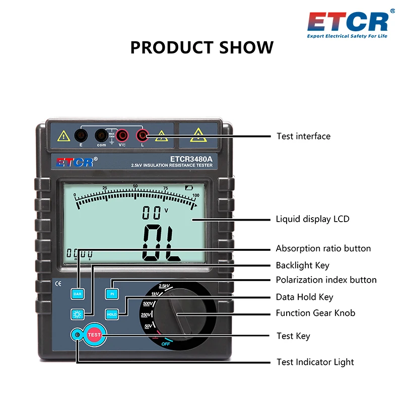 ETCR3480A New Full Functionality and Higher Precision Insulation Resistance Tester