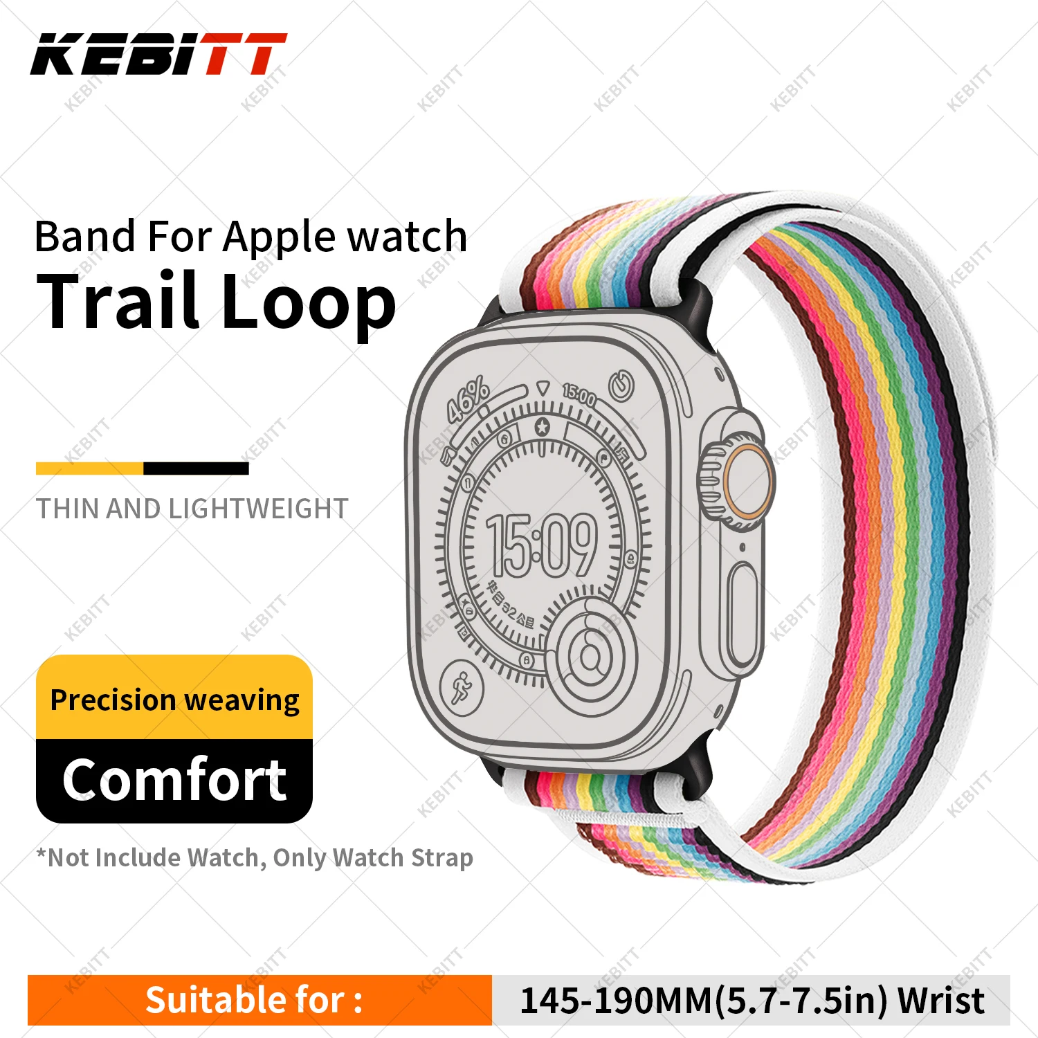 Kebitt Neues hochwertiges Nylonarmband Trail Loop mit natürlichem Titan-Finish für Apple Watch 11 10 9 8 7 6 Se 3 Ultra 3 2 Band Iwatch 4