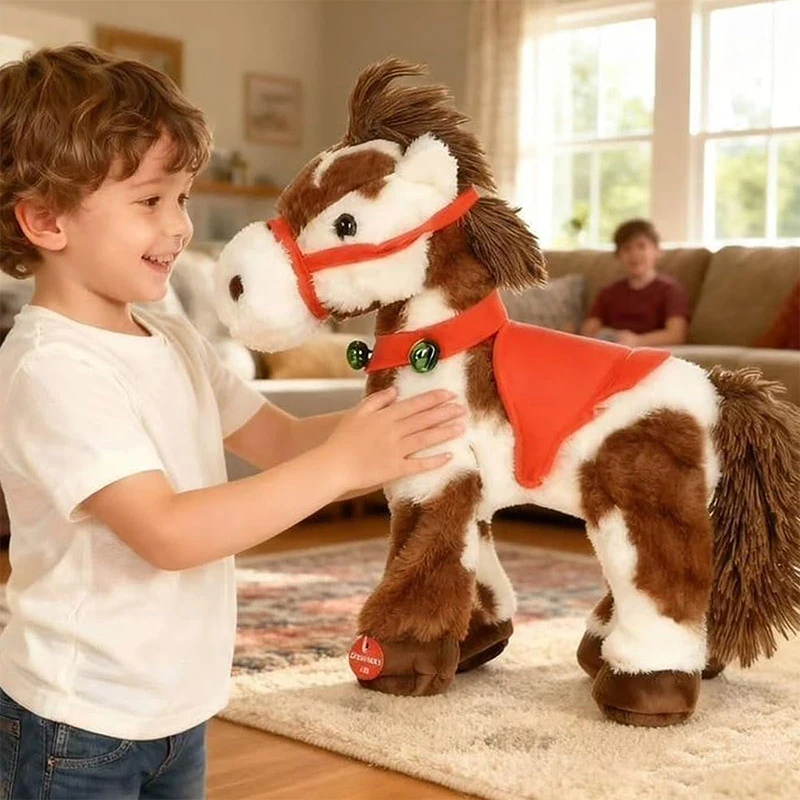 Adorable cheval en peluche électrique tacheté, jouet sonore de marche interactif avec tête réaliste et mouvement de queue, cadeau pour enfants, 1 pièce