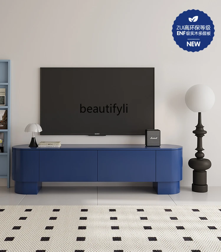 Minimalist Light Luxury Cream-Style High-Leg White Living Room Simple Arc Anti-Collision Floor Cabinet Storage TV Cabinet