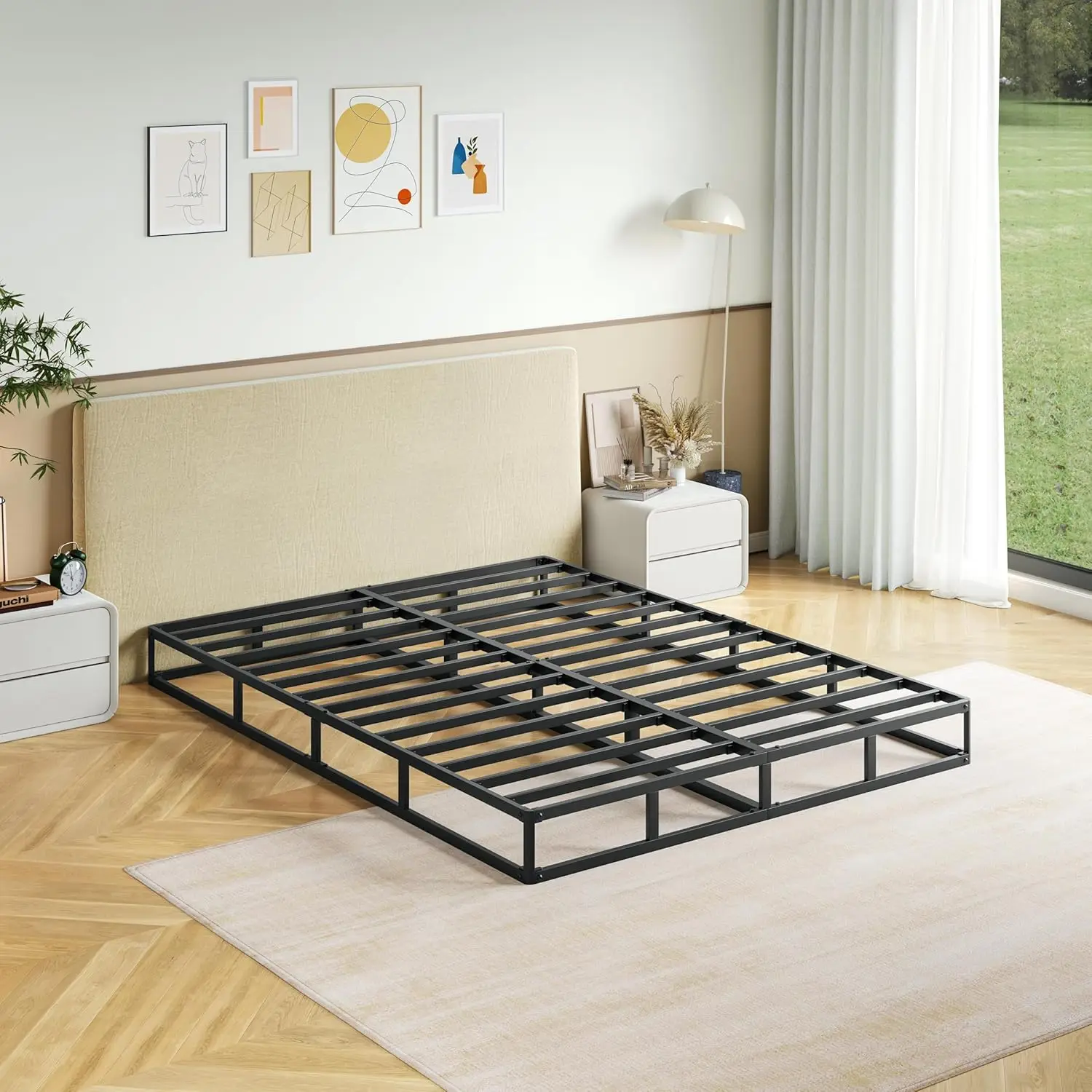 Queen Size Boxspring, 7 Inch Laag Profiel Metalen Frame Matrasfundering, Zware Boxspring Met Hoes, Eenvoudige Montage,