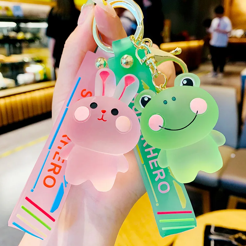 Cartoon Crystal Bear Key Chain Transparent Keyfob Cute Frog Animal Keyring Backpack Pendant Couple Car Keychain wholesale