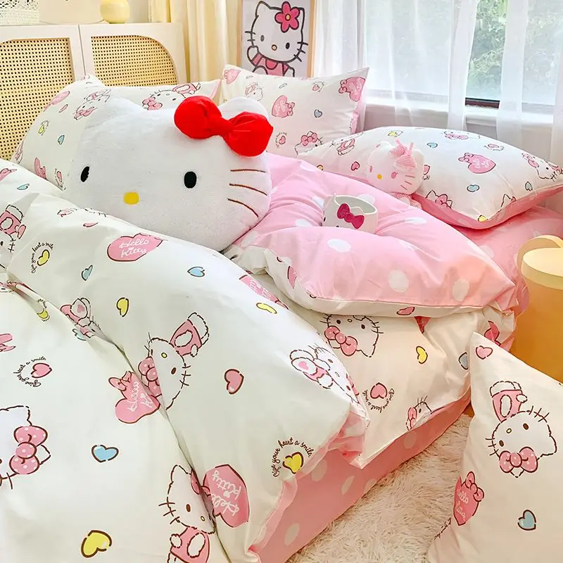 

22 Styles Kawaii Hello Kitty Sheet Fitted Sheet Quilt Cover Pillowcase Bedclothes Bed-Linen Sanrios Kitty Cat Bedding Girls Gift