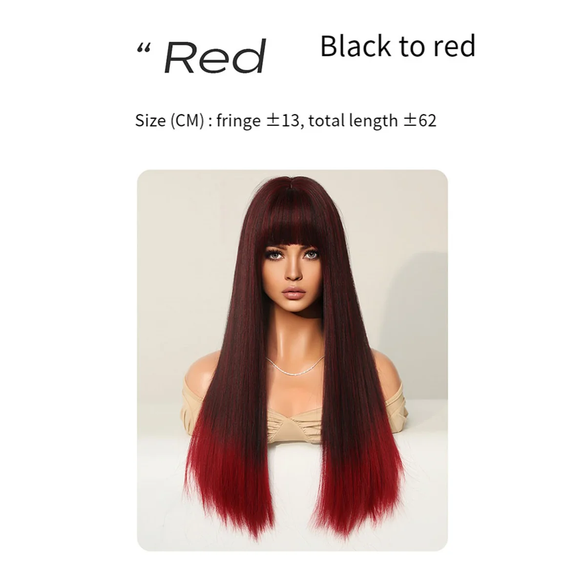 Peluca de Cosplay de Color rojo degradado negro, peluca de cubierta de Color degradado, pelo largo y liso de Europa y América, 62cm