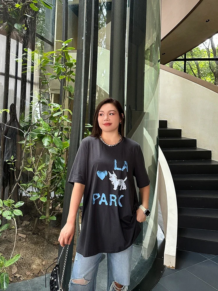 

Plus Size Women's Printed T-shirt Summer 2025 New Fat Sister Mm Loose Short-sleeved Crew Neck Top Blusas Mujer Moda 2022 Verano