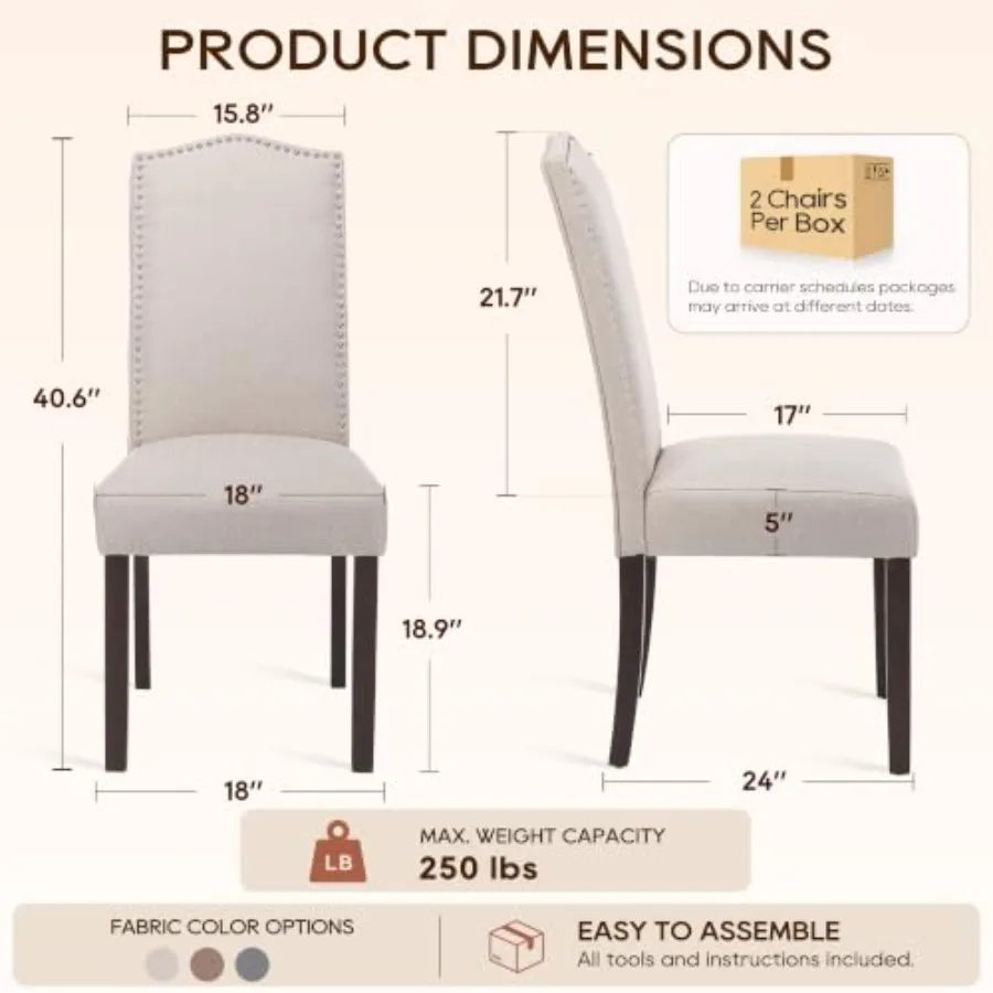 Upholstered dining chair for modern kitchen diner, fabric in gray, soft padded seat with sleek Parsons design and sturdy wooden