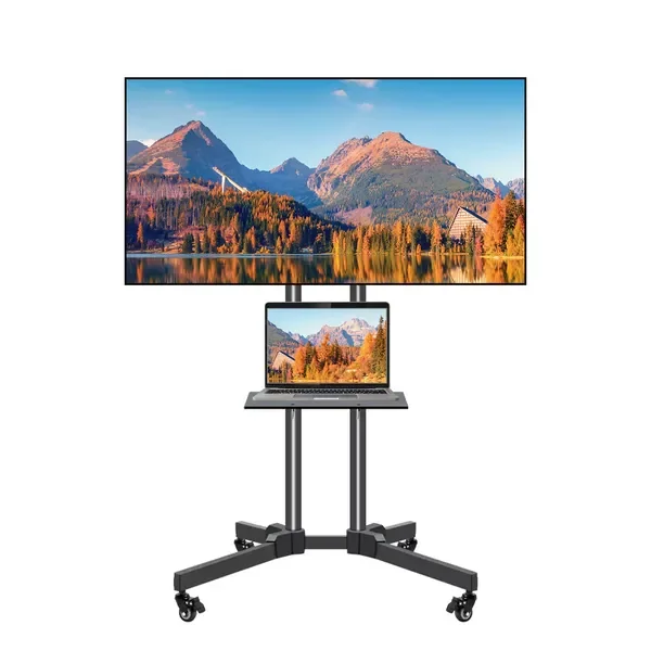Mobile TV Stand on Wheels for 32-65 Inch LCD LED Flat Panel Curved Screen TV up to 132lbs,TV Cart with Height Adjustable Laptop