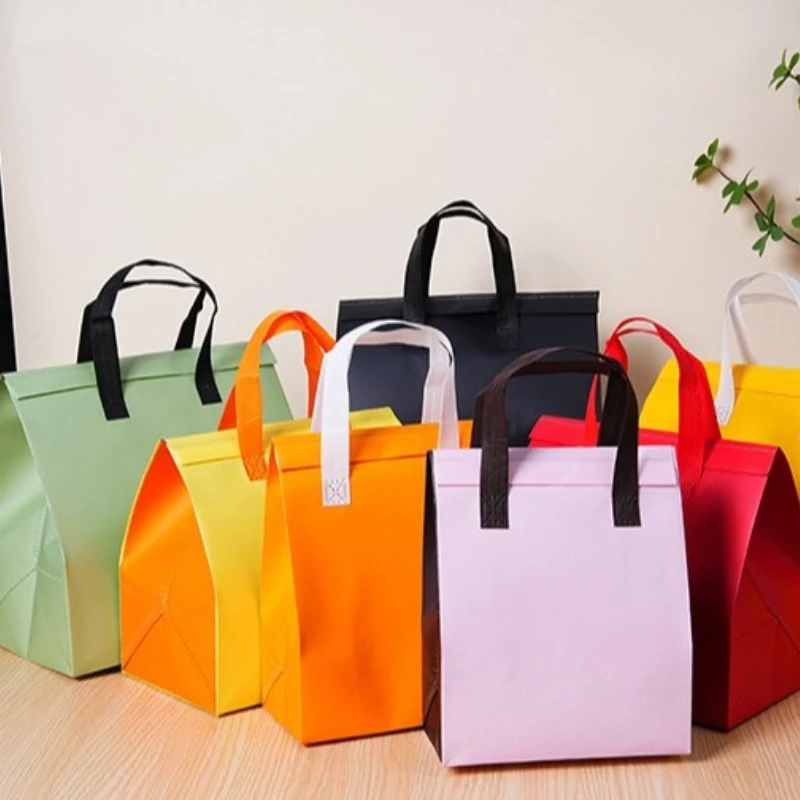 20pcs Non Woven Takeout Aluminum Foil Insulated Packaging Bag Barbecue Cold Drink Tote Bags Refrigeration Special Insulated Bag