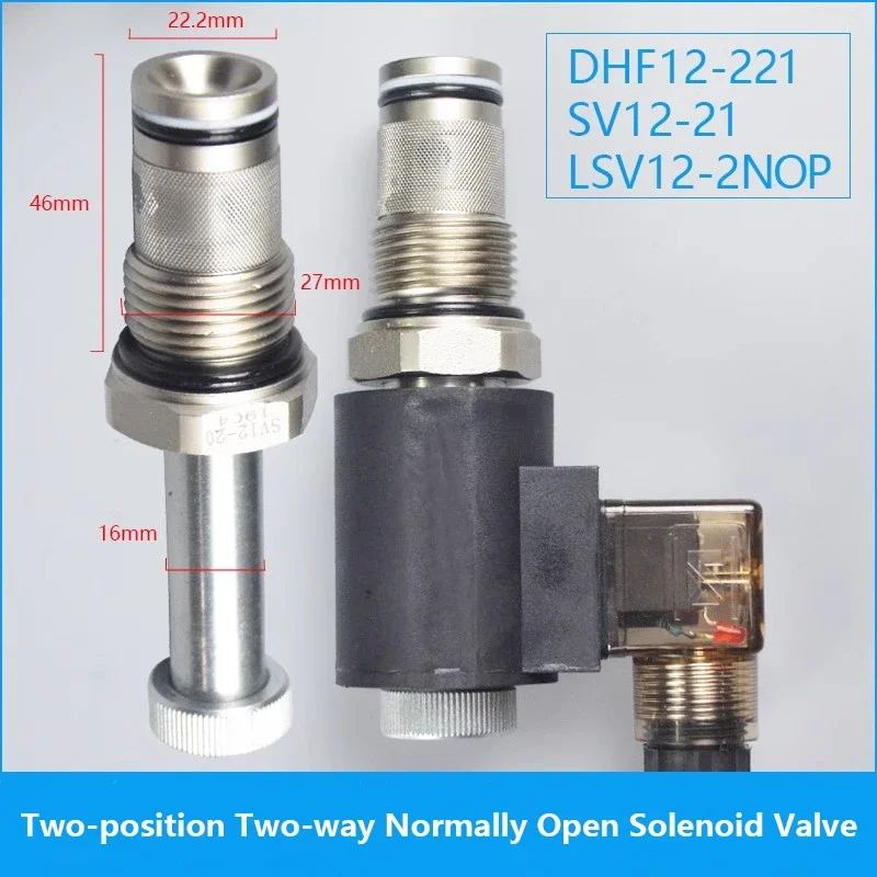 

2-position 2-way Normally Open Threaded Cartridge Solenoid Operated Hydraulic Valve DHF12-221 SV12-21 LSV12-2NOP AC220V DC24V