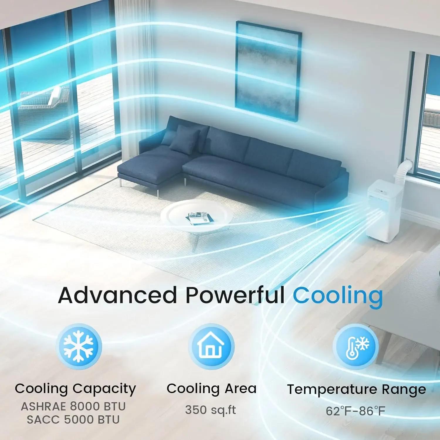 8000 BTU Portable Air Conditioners,Portable AC Cools up to 350 Sq.Ft,Room Air Conditioner with Remote Control,Dehumidifie