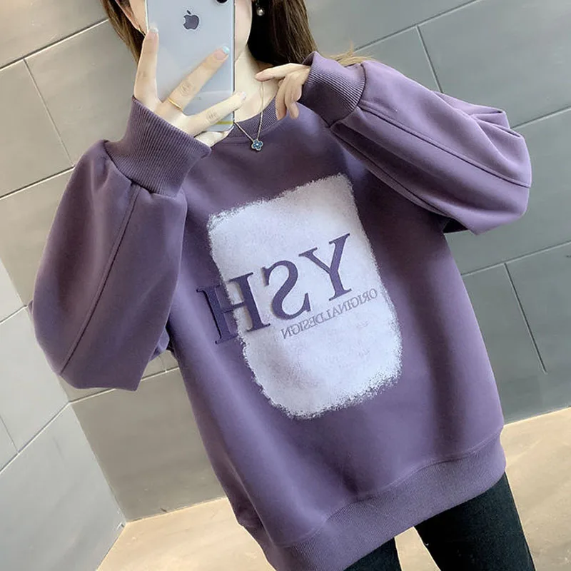 New Autumn and Winter Fashion Trend Plush and Thick Round Neck Loose and Versatile, Simple and Slim Women's Long Sleeved Sweater