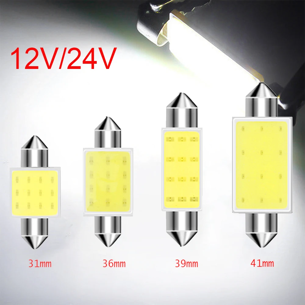 10Pcs Car Led Bulbs Car Cob 1.5W Dc12V Interior Lamp Interior Reading Lights Plate Lamps Bulb 31Mm 36Mm 39Mm 41Mm for Cars