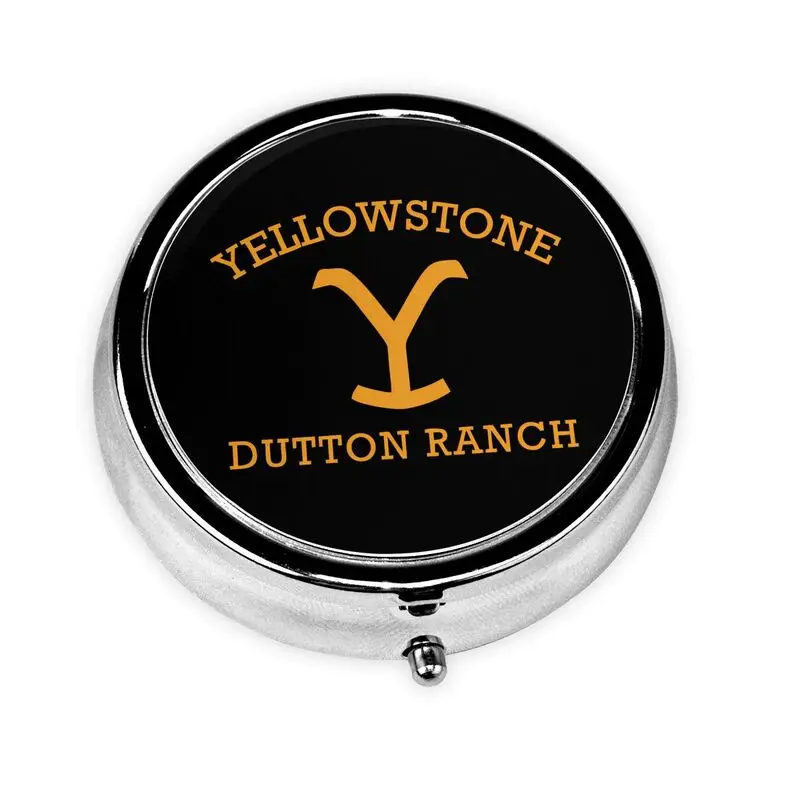 

Коробка для таблеток Yellowstone Dutton Ranch с 3 отделениями, маленькая, для сумки и кармана, металлический контейнер для лекарств, дорожный органайзер для таблеток