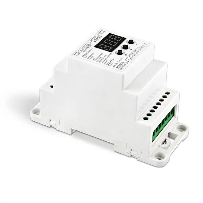 

DC12-24V Din Rail DMX512 constant voltage Decoder DMX512/1990 PWM RJ45 Single color/RGB/RGBW/RGBCW LED Controller