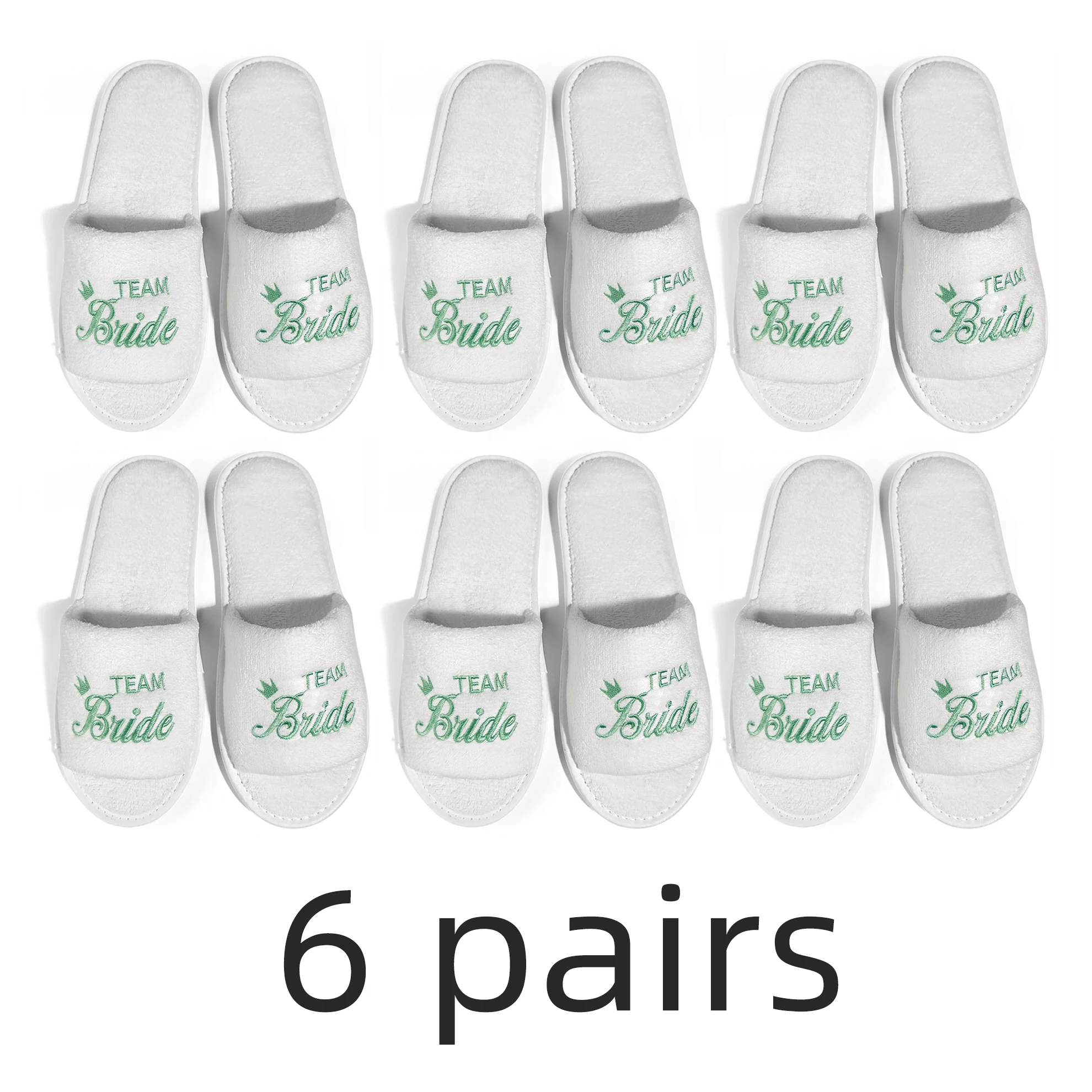 Braut und Brautjungfer, Hochzeit, Party, Gäste, Zuhause, Slip-On-Schuhe, Brautparty-Hausschuhe, offener Zehenbereich mit goldenem, mintgrünem und rosa – Detail 27